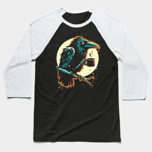 Crow Drinking Coffee Baseball T-Shirt